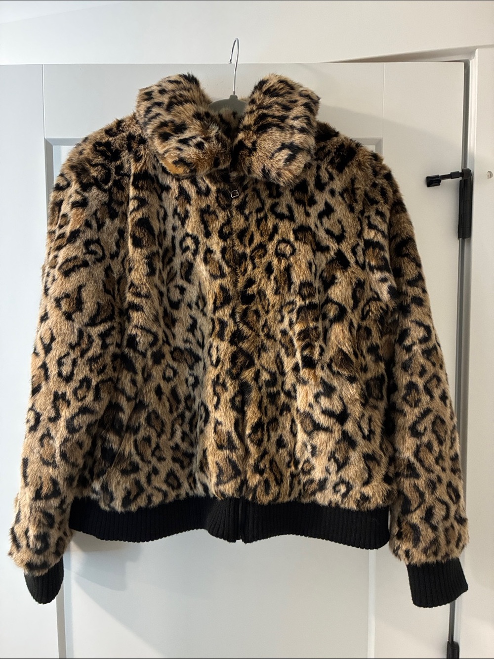 Banana Republic Leopard-Print Faux Fur Bomber Jacket in Tan and Black